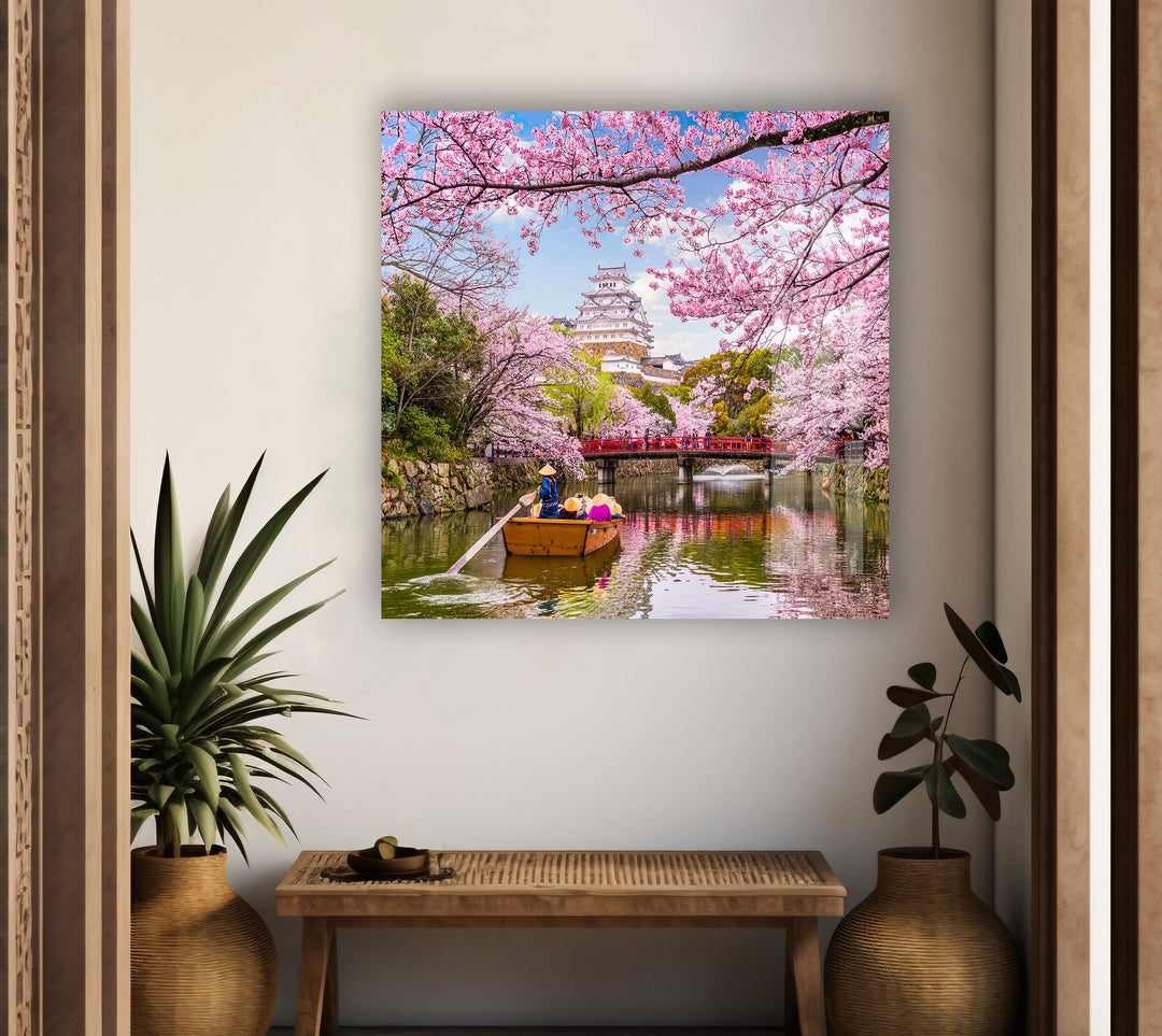 Pink Flowers Landscape Glass Wall Artglass image printing, glass prints from photos