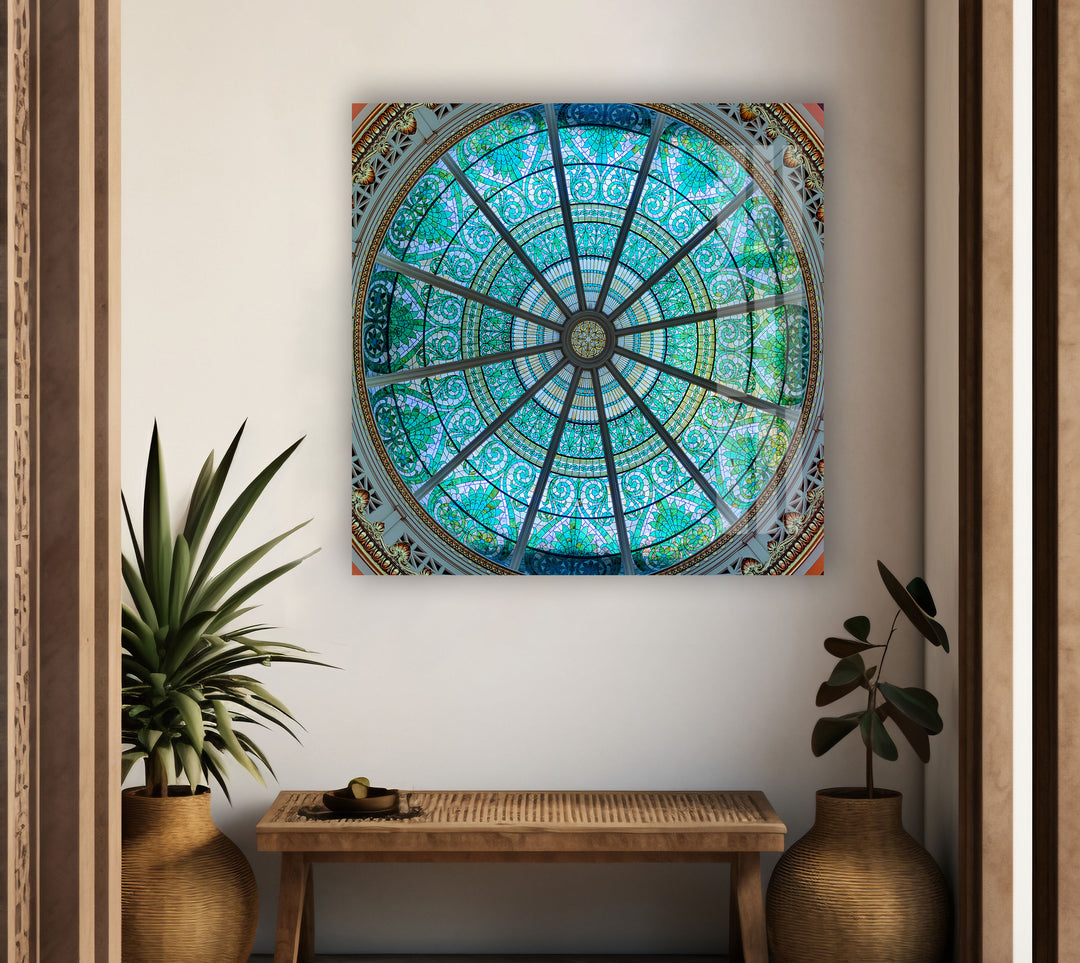 Blue Church Window Glass Wall Art custom glass pictures, glass art prints