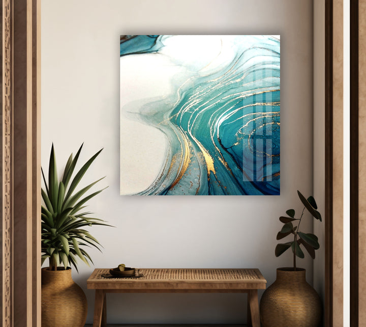 White Gold Marble Abstract Glass Wall Art glass art painting, glass art for the Wall