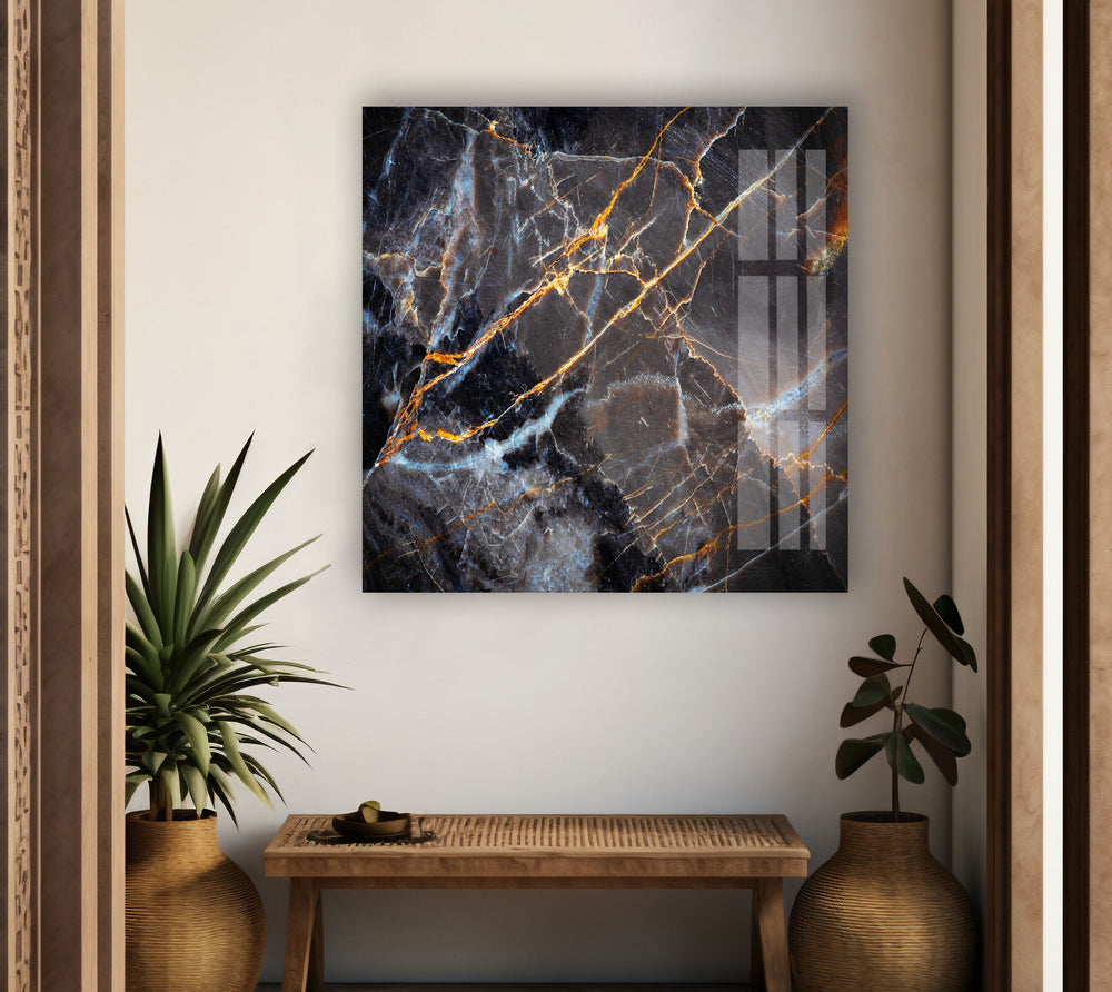 Dark Gray Marble with gold ink Glass Wall Art