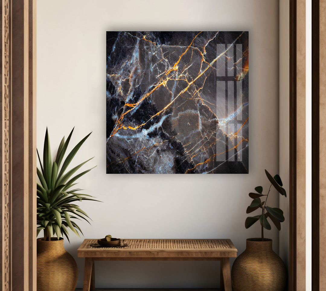 Dark Gray Marble with gold ink Glass Wall Art