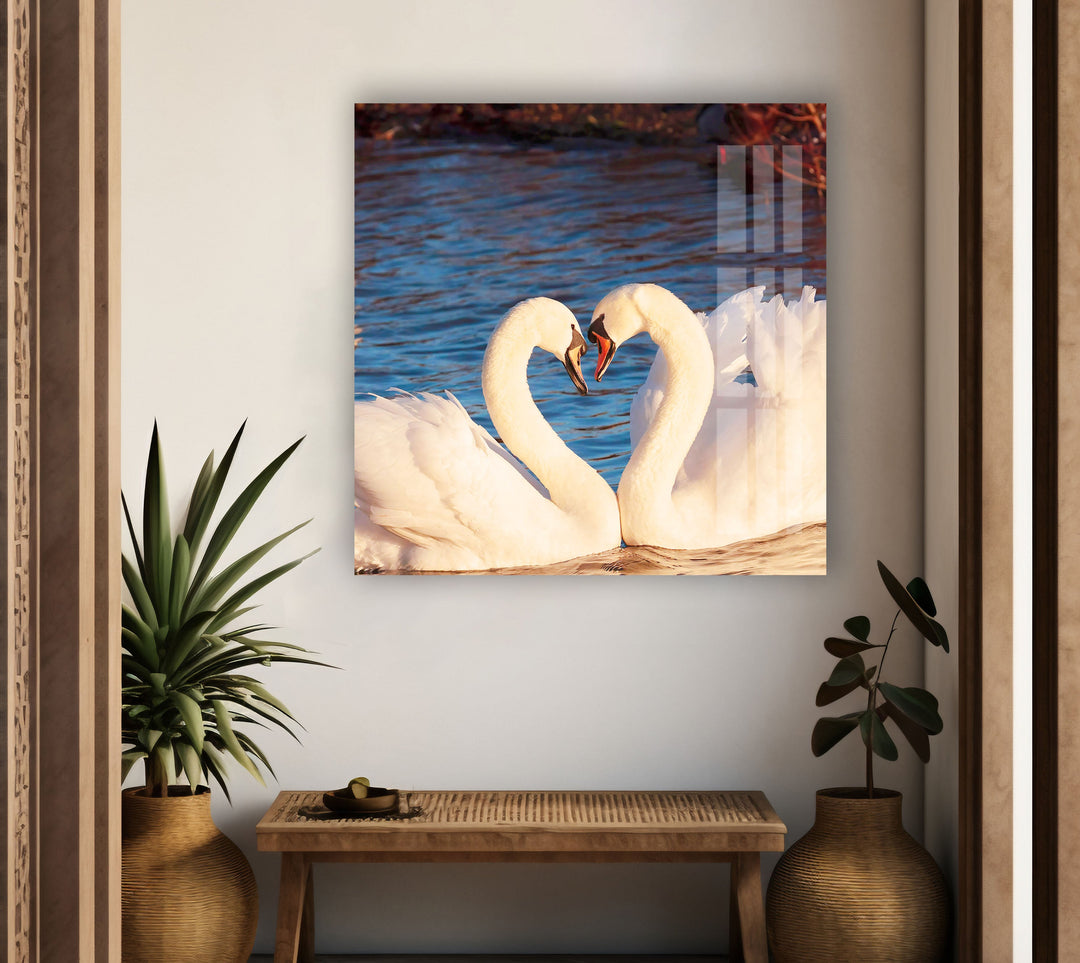 Heart of Swans Glass Wall Art large glass photo prints, glass wall photos