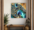 Blue Golden Fractal Glass Wall Art, stained glass wall art, stained glass wall decor