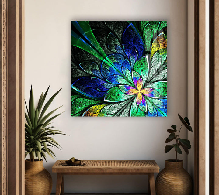 Fractal Style Stained Flower Glass Wall Art, Glass Printing Wall Art, Print photos on glass