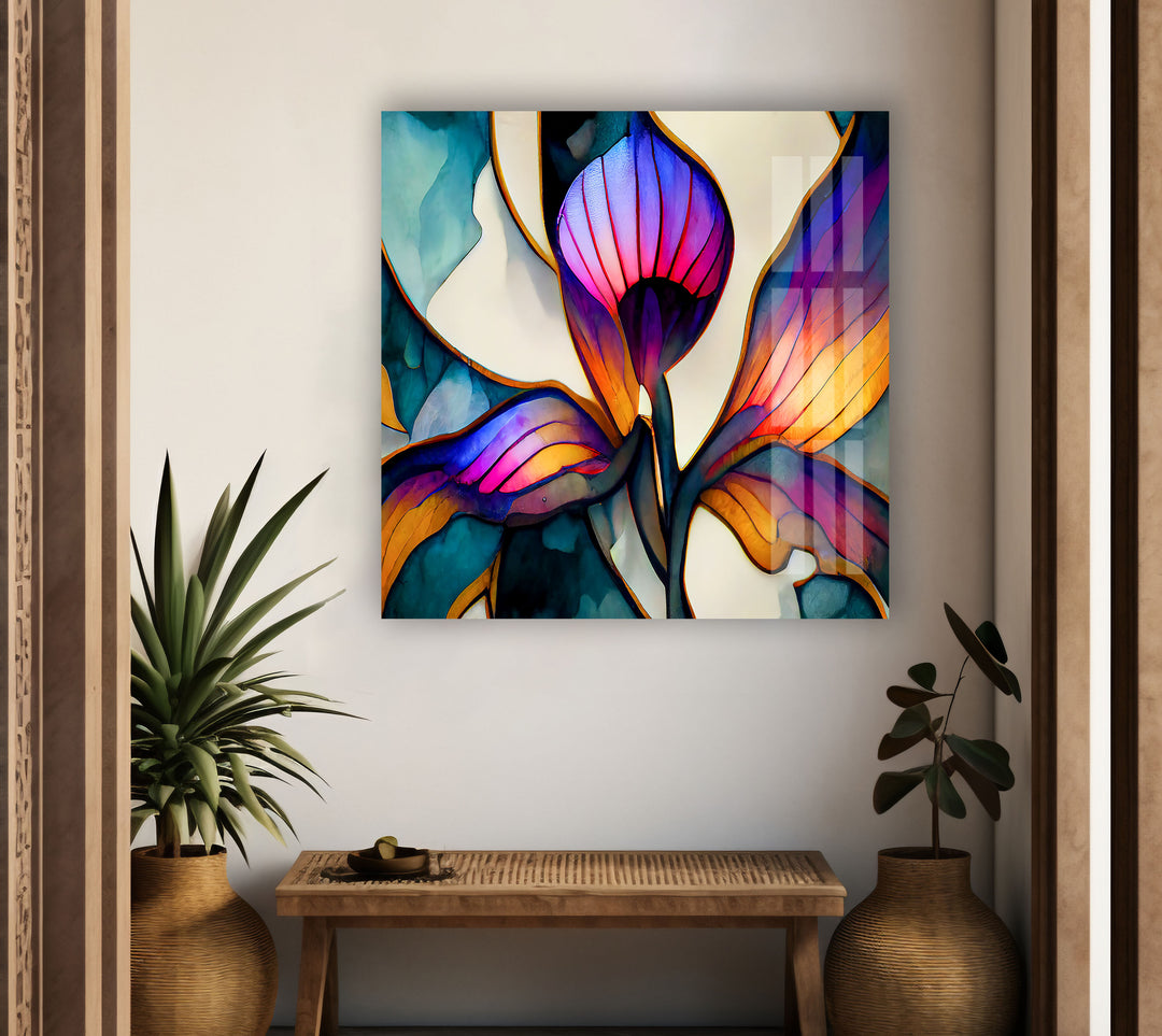 Stained Vivid Flower Glass Wall Art glass pictures for Wall, glass prints wall art