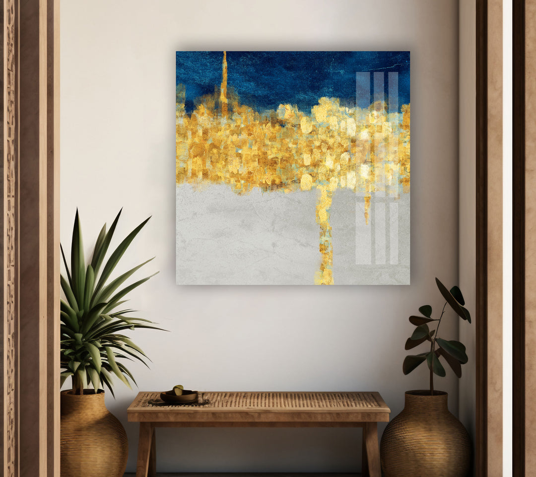 Gold&Blue Essential Abstract Glass Wall Art , custom glass photo prints, large glass prints