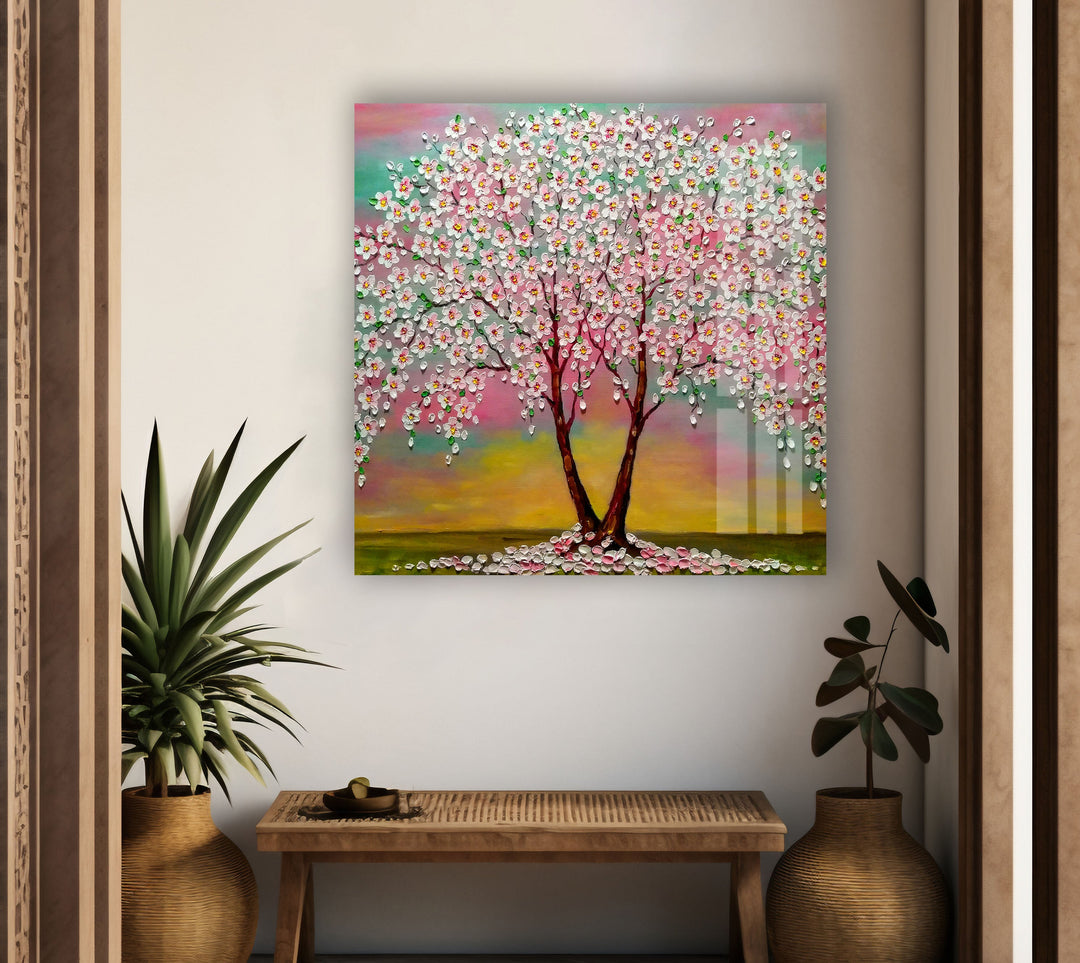 Cherry Blossom Tree Glass Wall Art, Glass Printing Wall Art, Print photos on glass