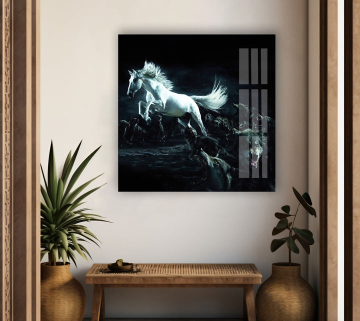 Wolf And Horse Glass Wall Art custom glass pictures, glass art prints