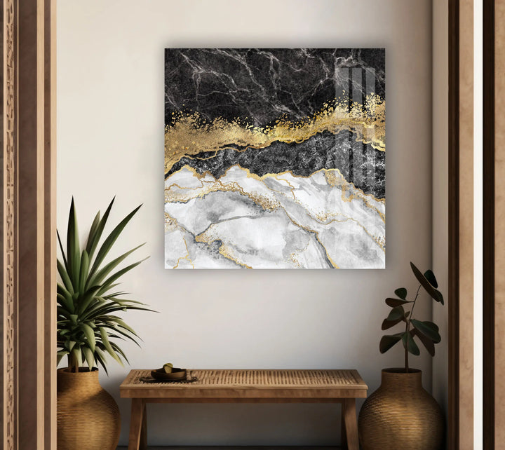 Black White Gold Marble Glass Wall Art, photo print on glass, prints on glass wall art