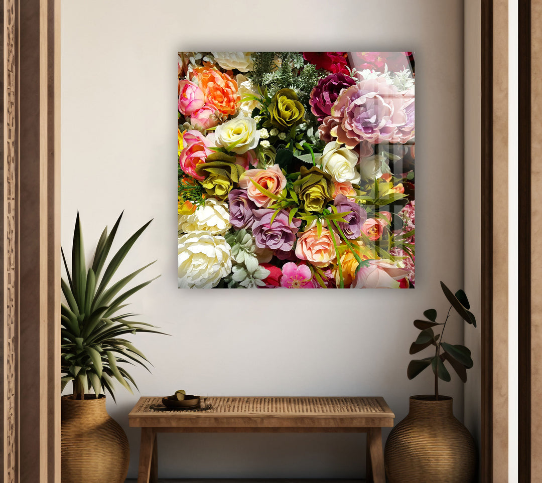 Mixed Flowers Glass Wall Art, art glass wall art, glass wall art pictures