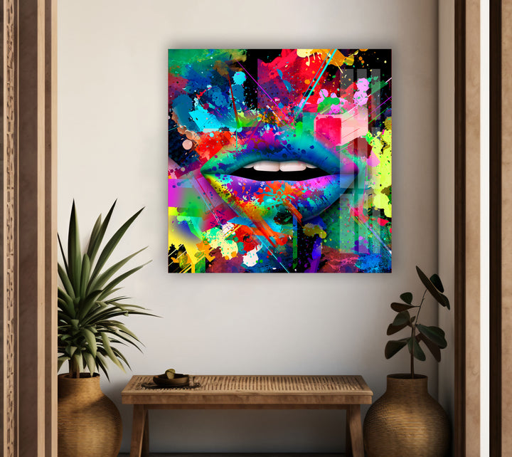 Color Spray Lips Glass Wall Art