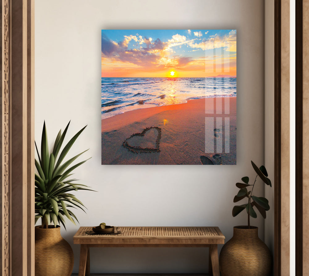 Sunset Beach Love Glass Wall Art picture on glass wall art, photos printed on glass