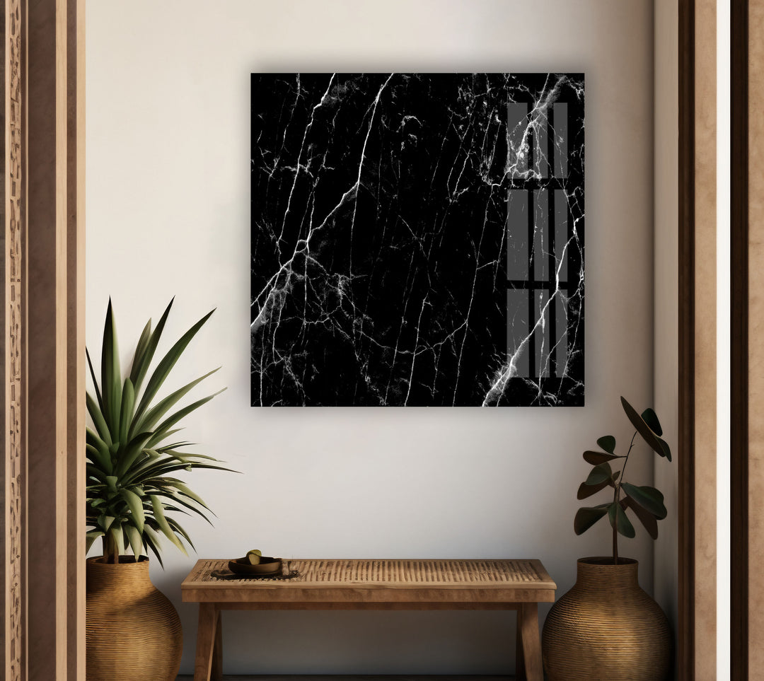 Black Marble with White veins Glass Wall Art