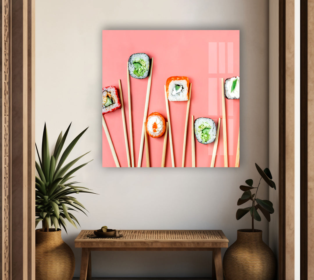 Japanese Sushi Glass Wall Art, glass art painting, glass art for the Wall