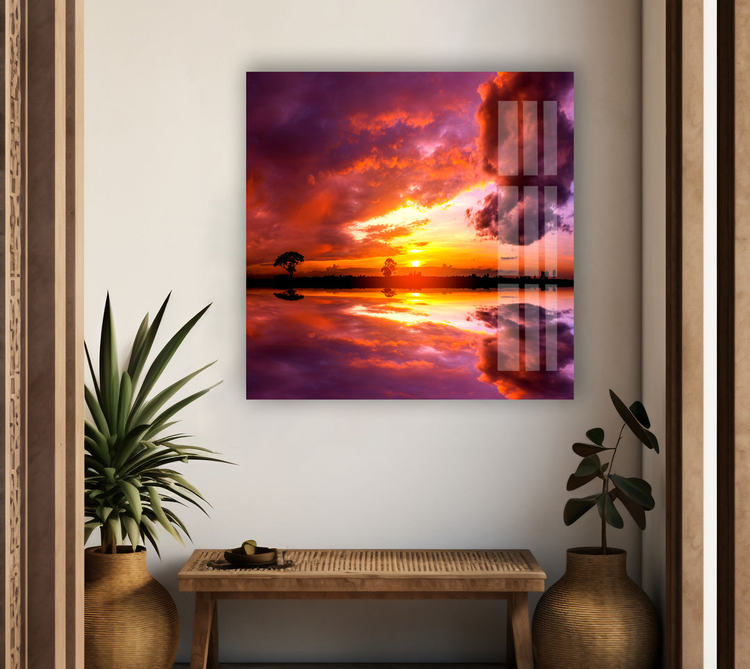 Vivid Pink Sunset Sky Glass Wall Art picture on glass wall art, photos printed on glass