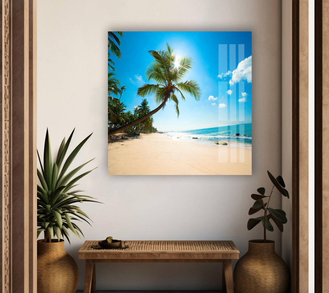 Summer Tropical Beach Glass Wall Art custom glass pictures, glass art prints