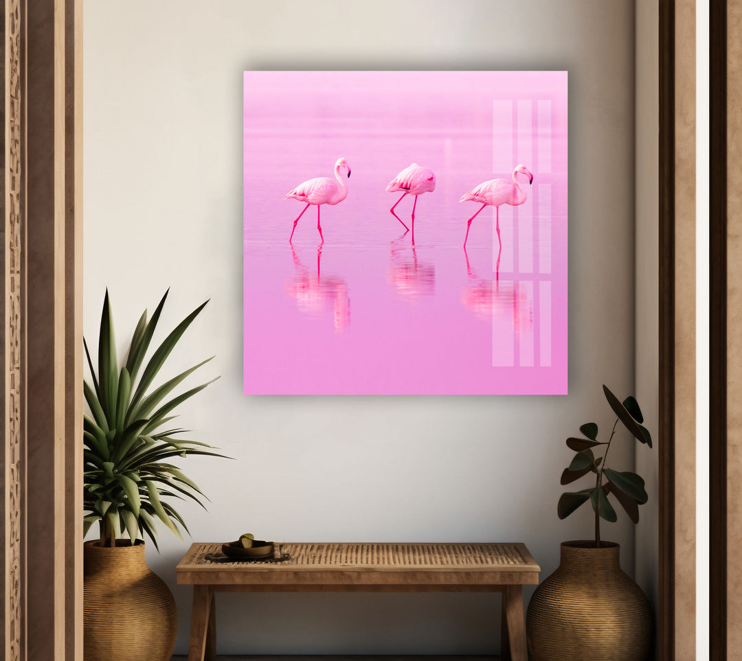 Pink Flamingos Glass Wall Art print picture on glass, Tempered Glass Wall Art