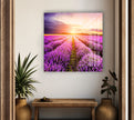 Purple Lavender Field Tempered Glass Wall Art