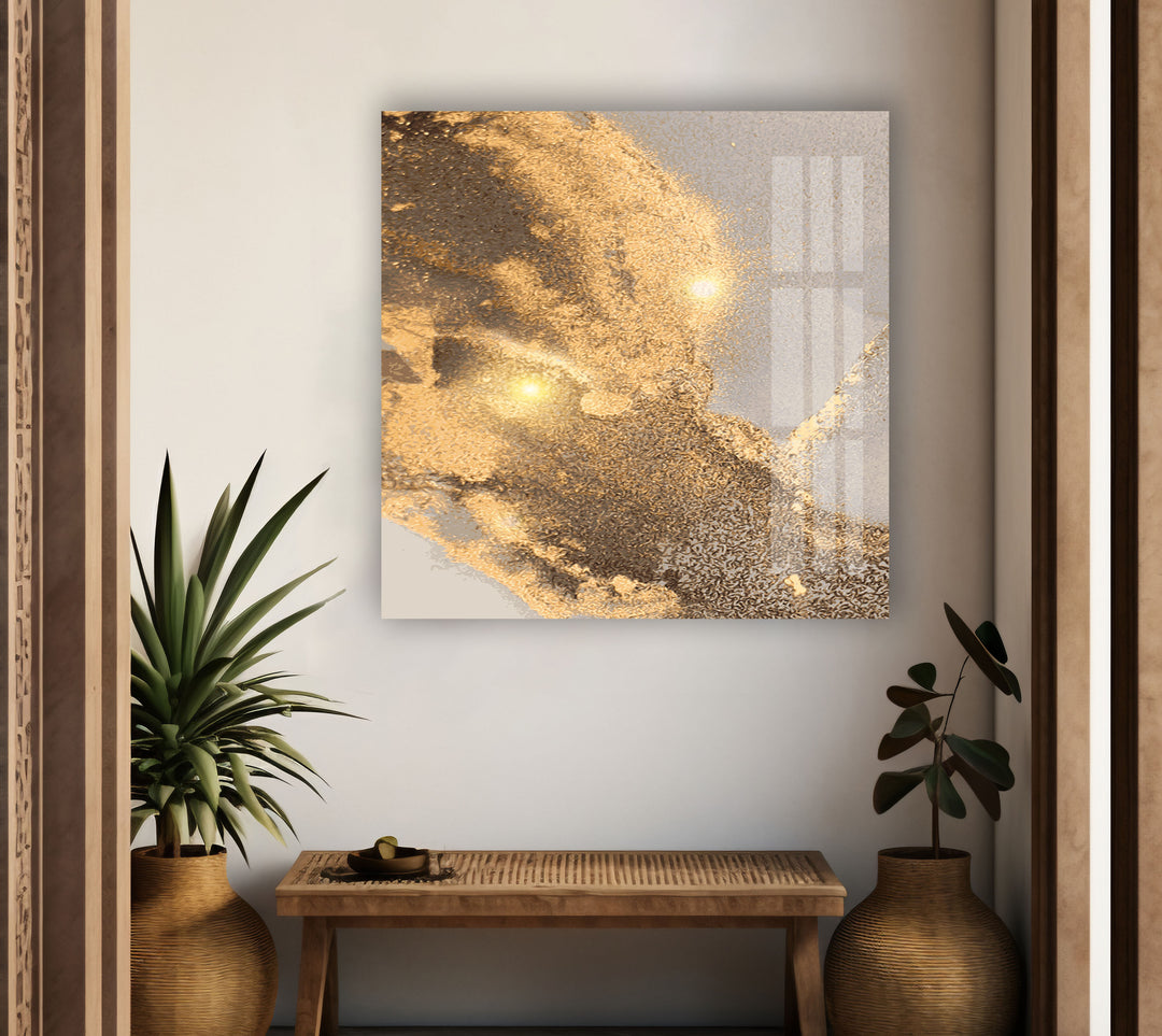 abstract with gold details glass wall art