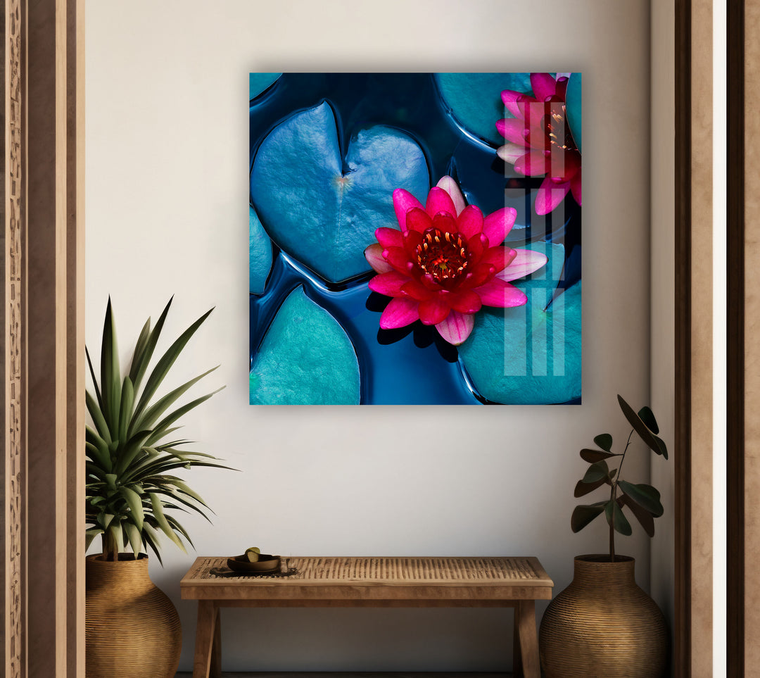 Red Lotus Water Lily Glass Wall Art, Glass Printing Wall Art, Print photos on glass
