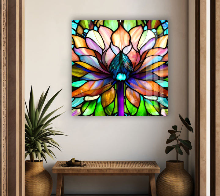 Decorative Flower Stained Tempered Glass Wall Art - MyPhotoStation