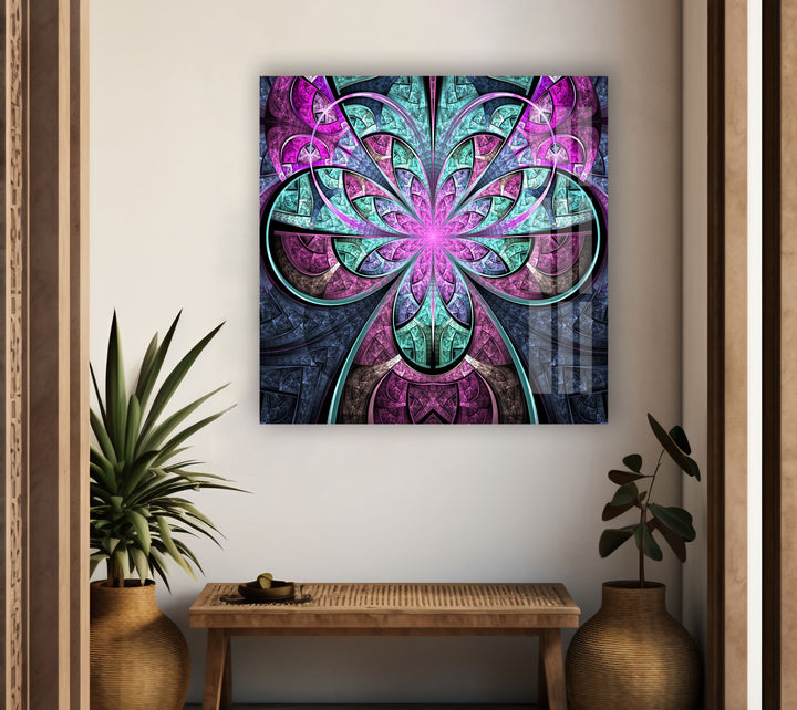 Abstract Fractal Purple Flower Glass Wall Art print picture on glass, Tempered Glass Wall Art
