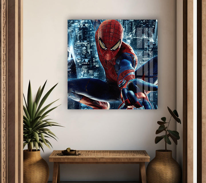 Spider Man & City Glass Wall Art Glass Printing Wall Art, Print photos on glass
