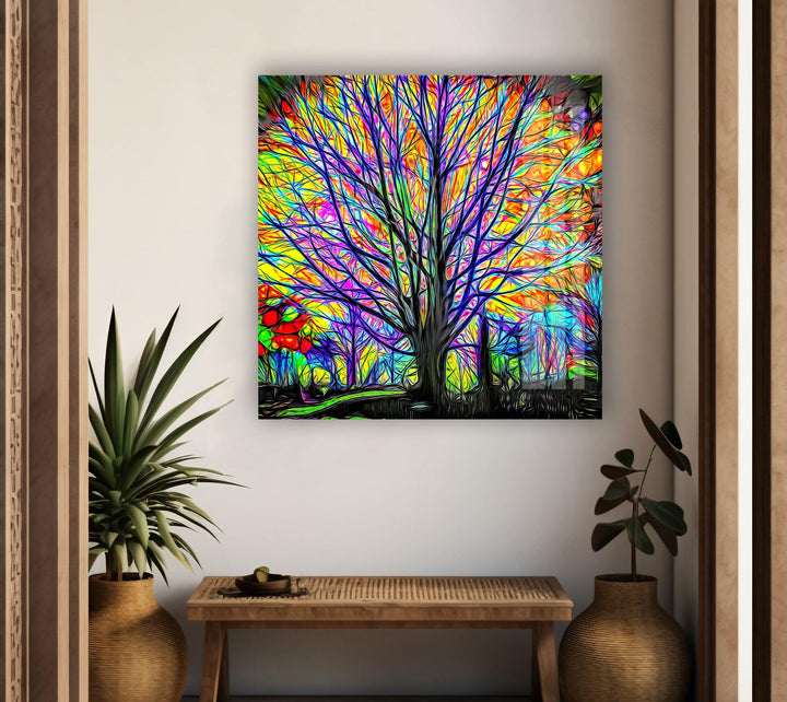 Colourful Tree of Life Glass Wall Art