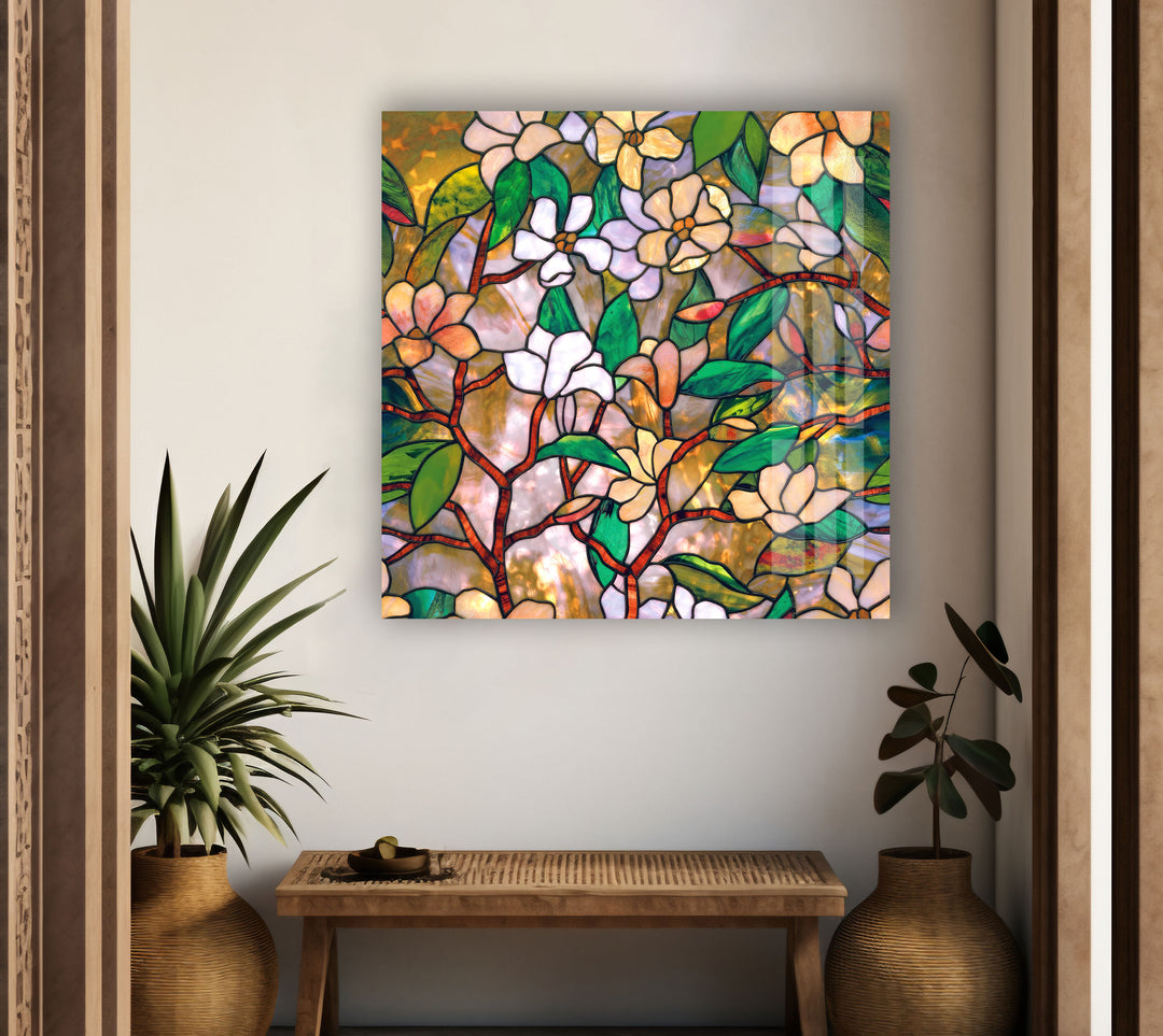 Floral Stained Tempered Glass Wall Art - MyPhotoStation