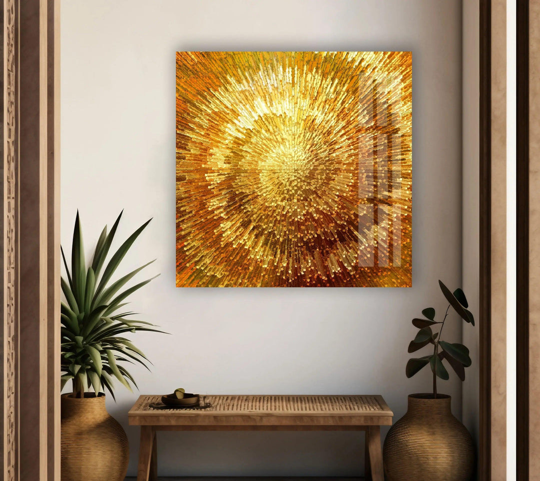 Golden Abstract Art Glass Wall Art - Add a touch of elegance with Glass Paintings and Wall Art. Explore our range of glass wall hanging pieces, including abstract stained glass and blue glass wall art. Customizable and durable, our glass art work is perfect for any decor. Shop now and enjoy free shipping.