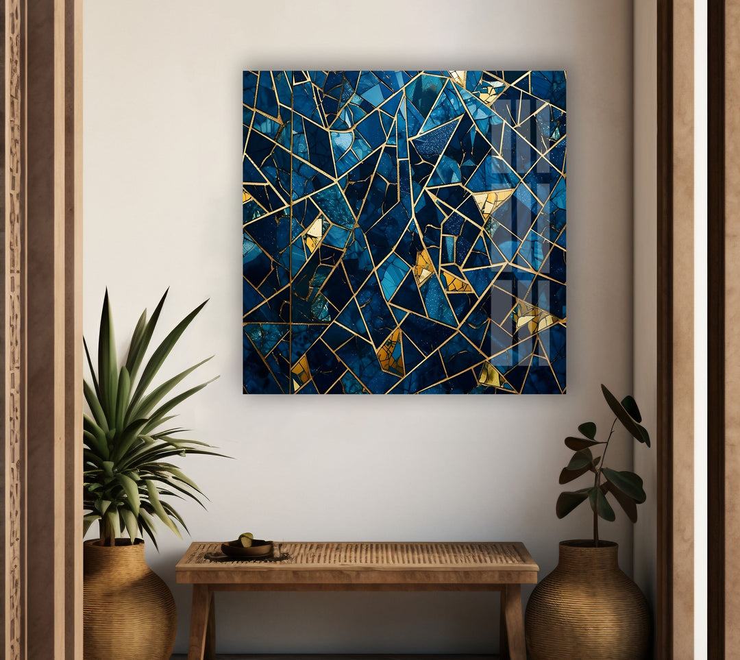 Stained Geometric Blue Glass Wall Art large glass photo prints, glass wall photos