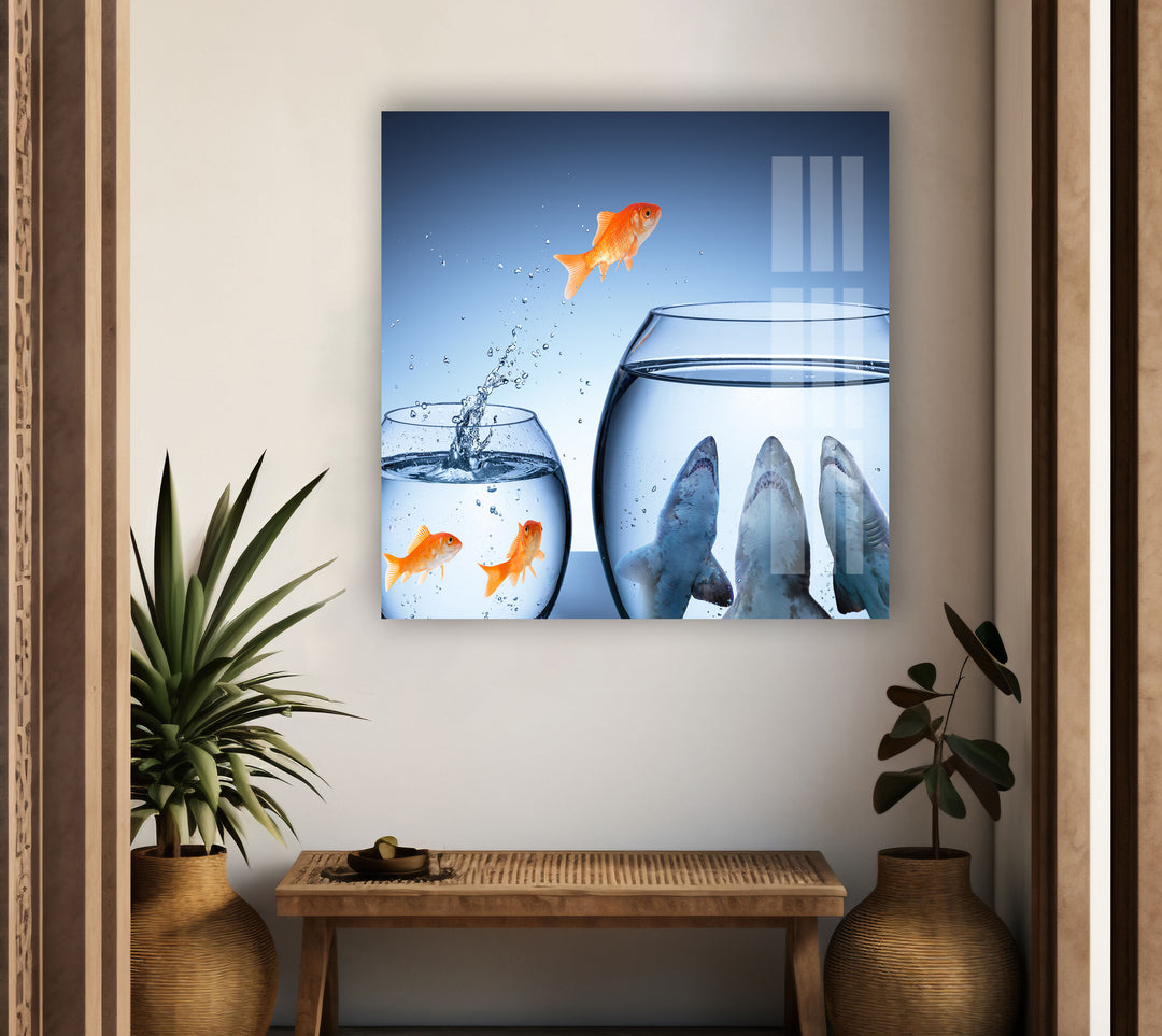 Goldfish Shark Glass Wall Art custom glass photo prints, large glass prints