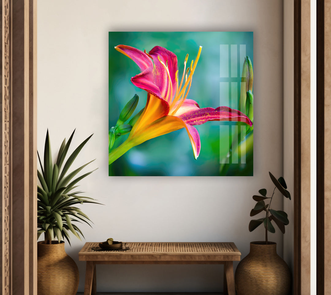 Lilies Closeup Flower Glass Wall Art, art glass wall art, glass wall art pictures