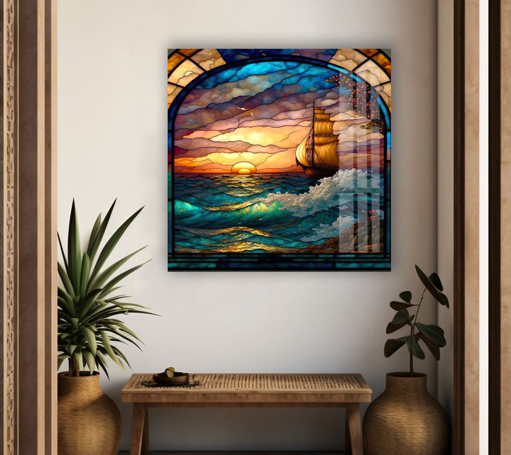 Stained Sea View Glass Wall Art large glass photo prints, glass wall photos