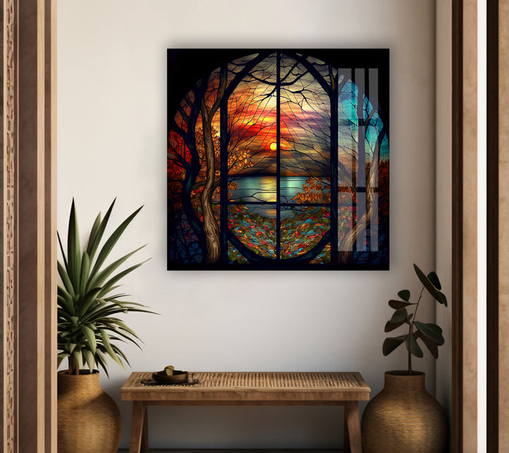 Stained Sunset Glass Wall Art glass photo prints, glass picture prints