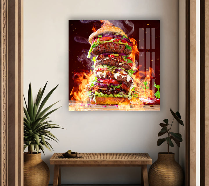 Burger Kitchen Glass Wall Art, art glass wall art, glass wall art pictures