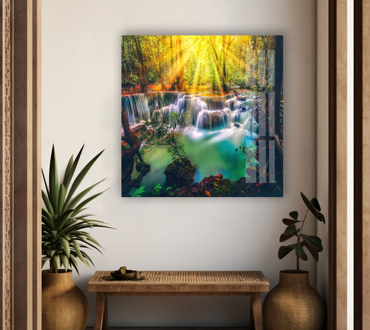 Waterfall Nature Glass Wall Art print on glass, glass printed photos