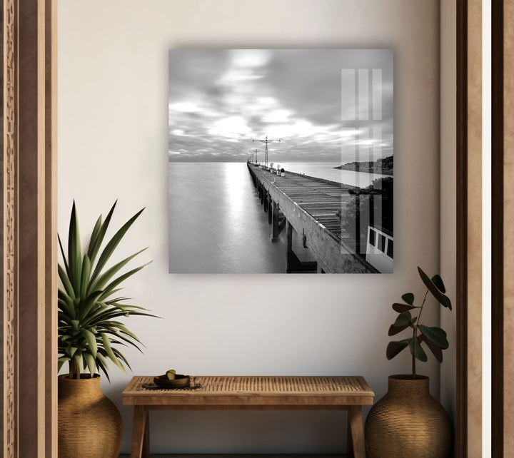 Black & White Dock Glass Wall Art large glass photo prints, glass wall photos