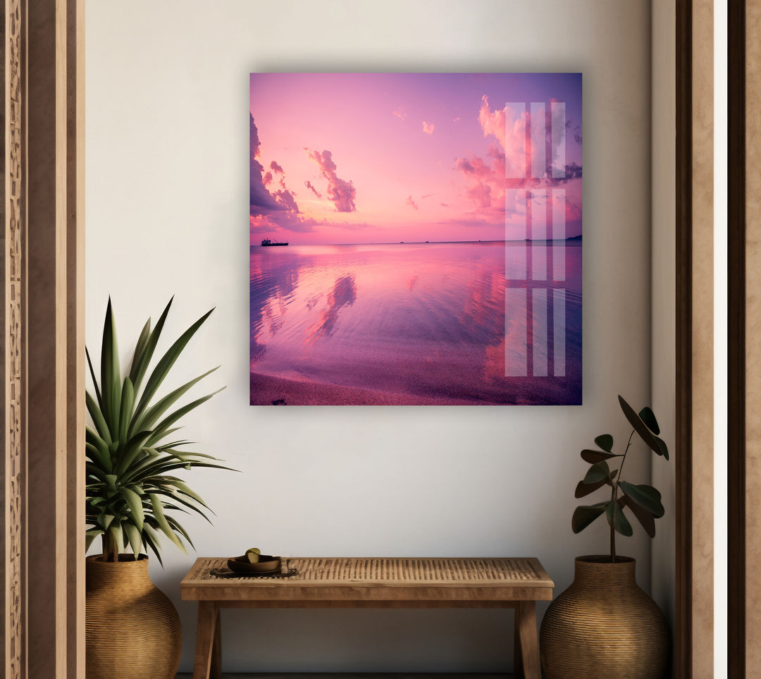 Pink Sky Sea Glass Wall Art glass photo prints, glass picture prints