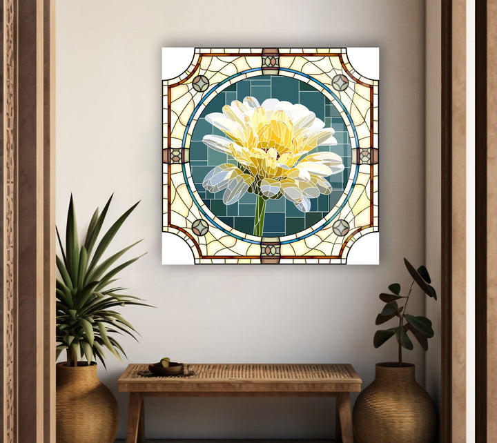 Stained Daisy Glass Wall Art photo print on glass, prints on glass wall art