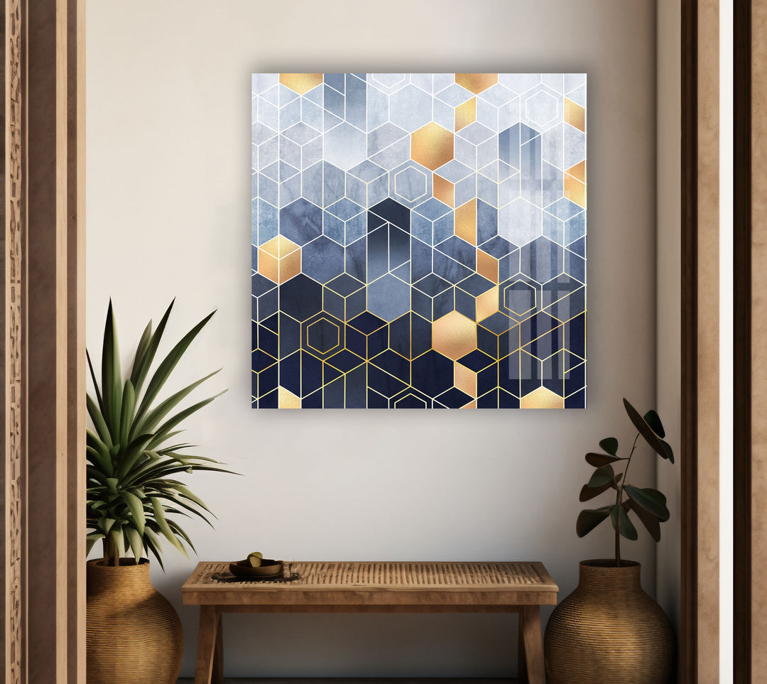 Gold Hexagon Glass Wall Art , Glass Printing Wall Art, Print photos on glass