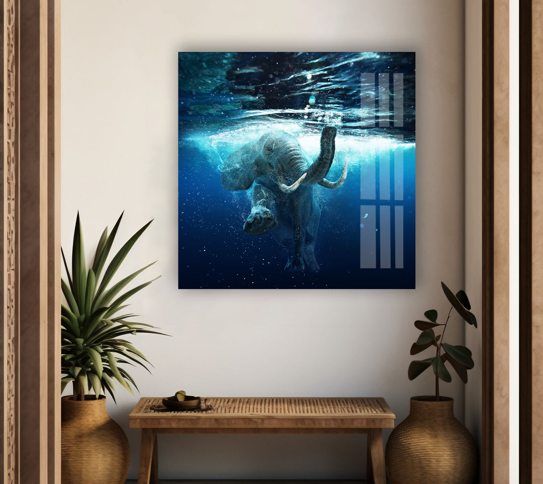 Swimming Elephant Glass Wall Art stained glass wall art, stained glass wall decor