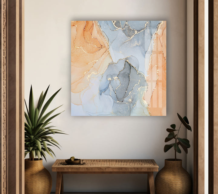 Pastel Color with Gold swirl Abstract Glass Wall Art