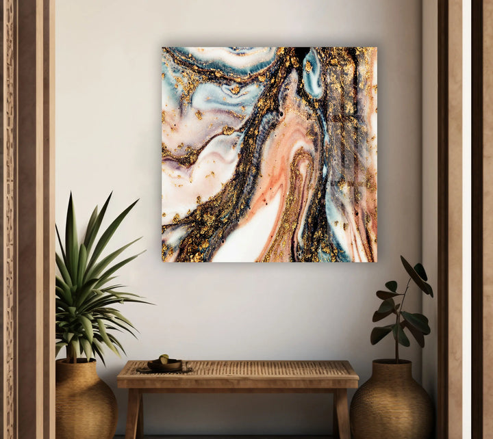 Gold and Pink Marble Tempered Glass Wall Art - MyPhotoStation