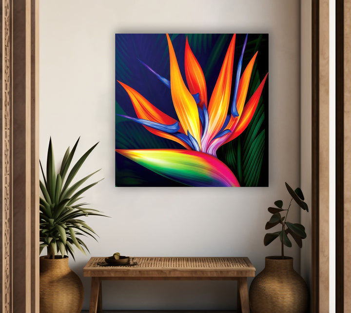 Paradise Flower Glass Wall Art, glass art painting, glass art for the Wall