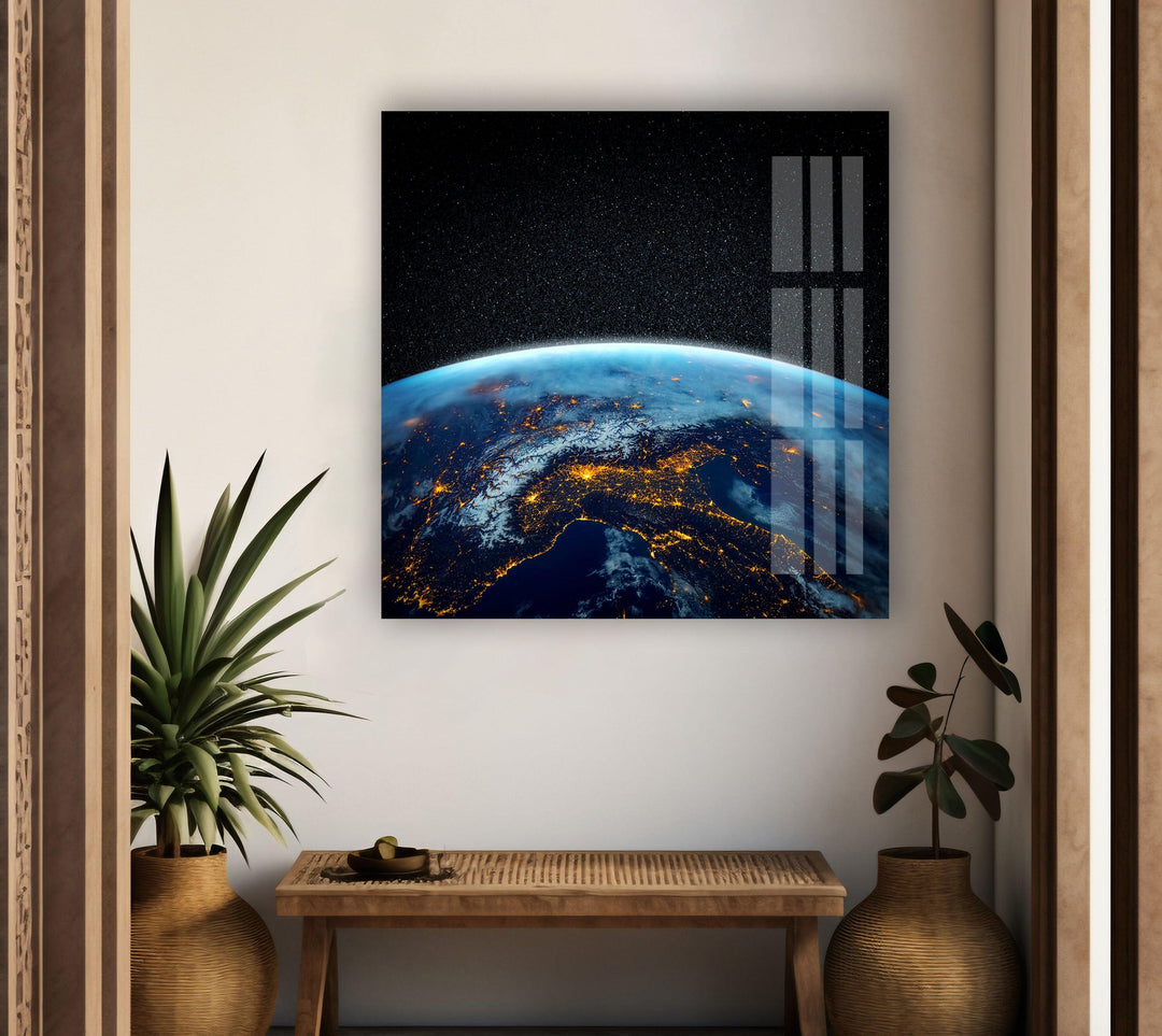 Earth At Night Glass Wall Art, Glass Printing Wall Art, Print photos on glass