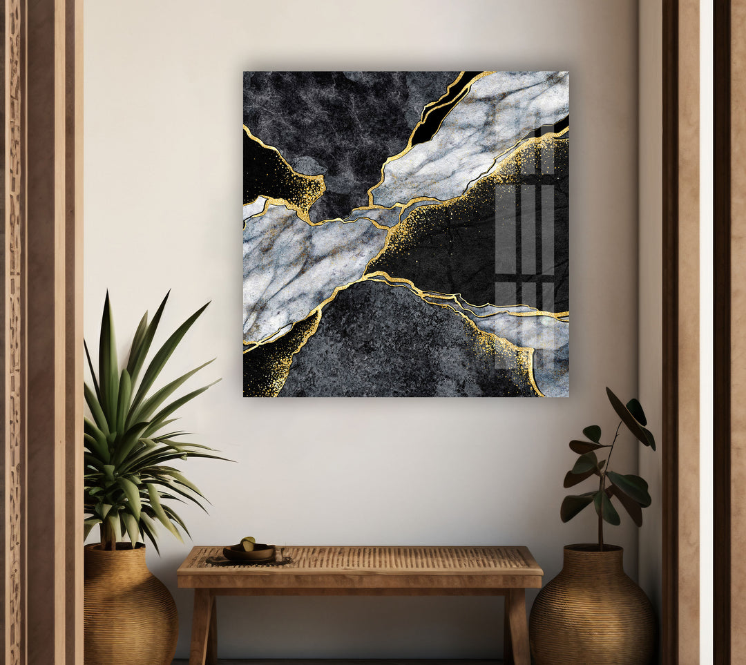 Black Gold Marble Wall Decor Extra Large Abstract Photo Prints on Glass