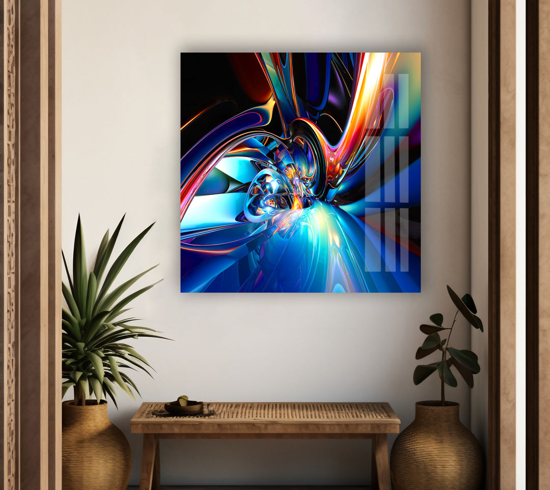 Fractal Blue Abstract Glass Wall Art art glass wall art, glass wall art pictures