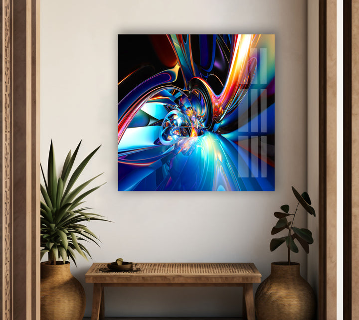 Fractal Blue Abstract Glass Wall Art art glass wall art, glass wall art pictures