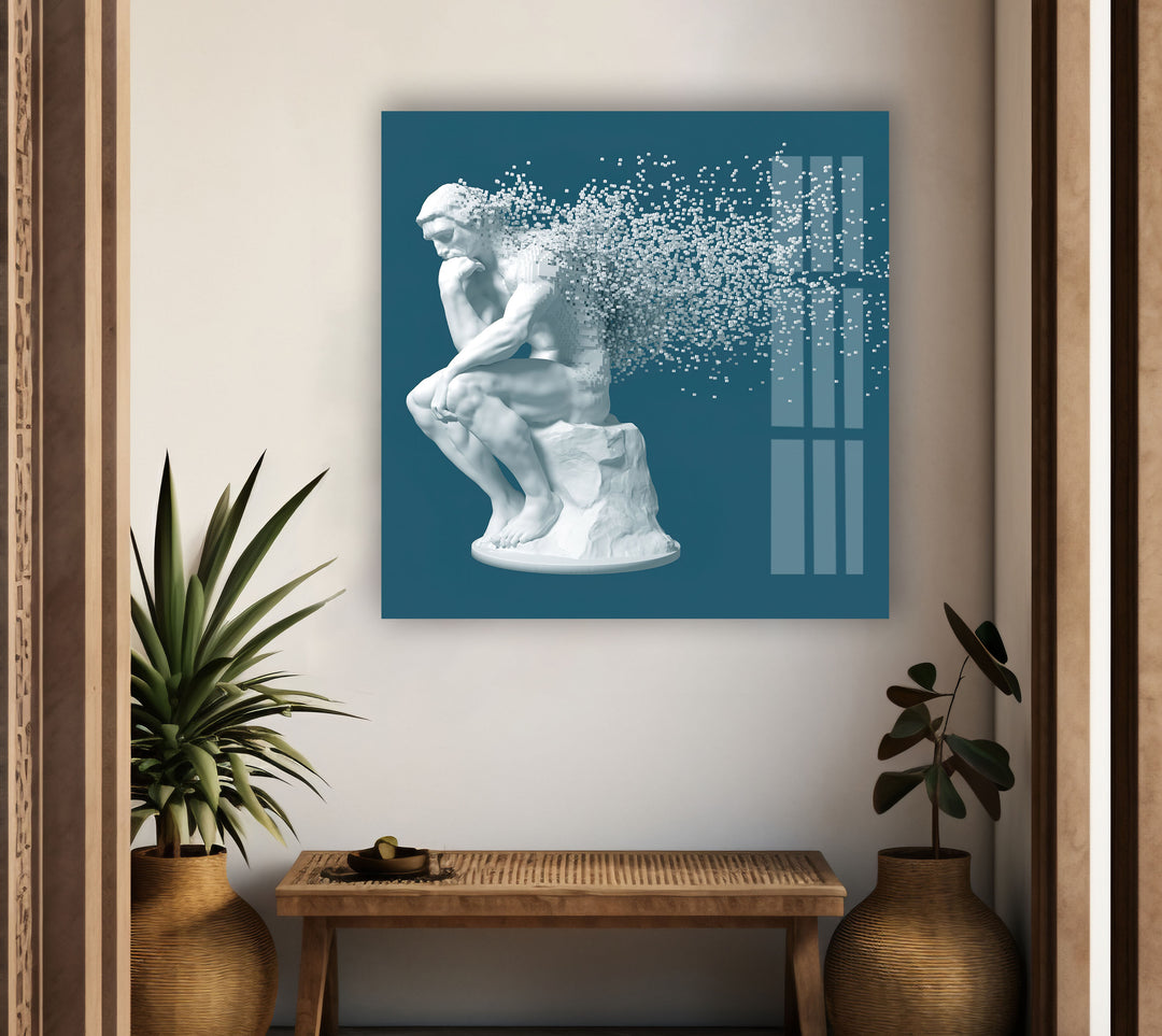 Thinking Man Sculpture Glass Wall Artwork & Cool Art Prints